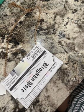 Newspaper Print Clutch with Gold Chain